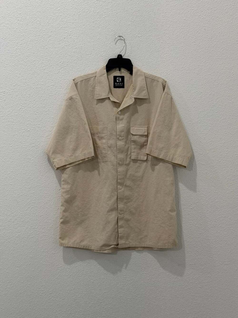 Vintage Karl Kani Jeans Co. Est.89 Beige Linen Blend Button-Down Shirt L 2Pac